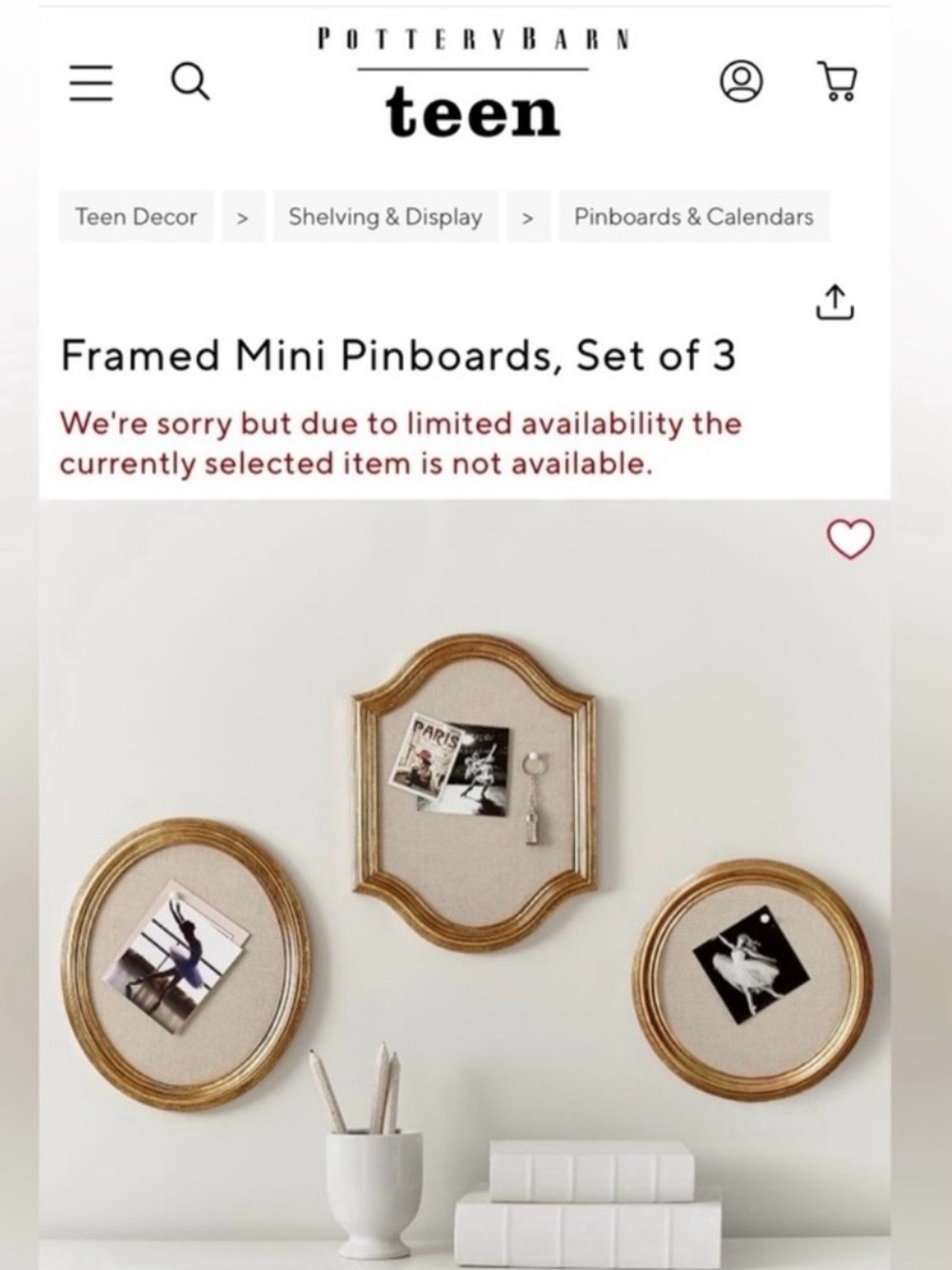 Pottery Barn Teen Framed Mini Pinboards, Set of 3